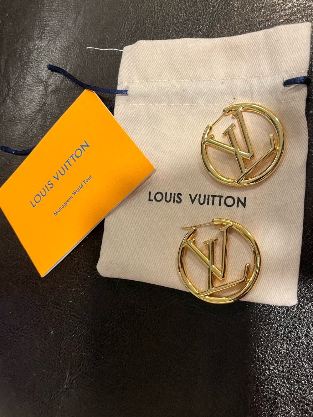 Louis Vuitton Gold LV Round Logo Hoop Earrings